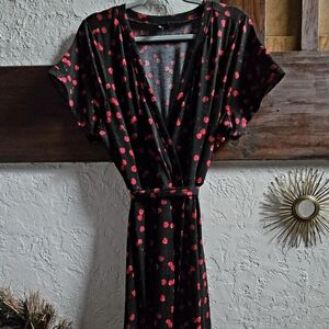 Elegant Black and Red Polka Dot Midi Dress